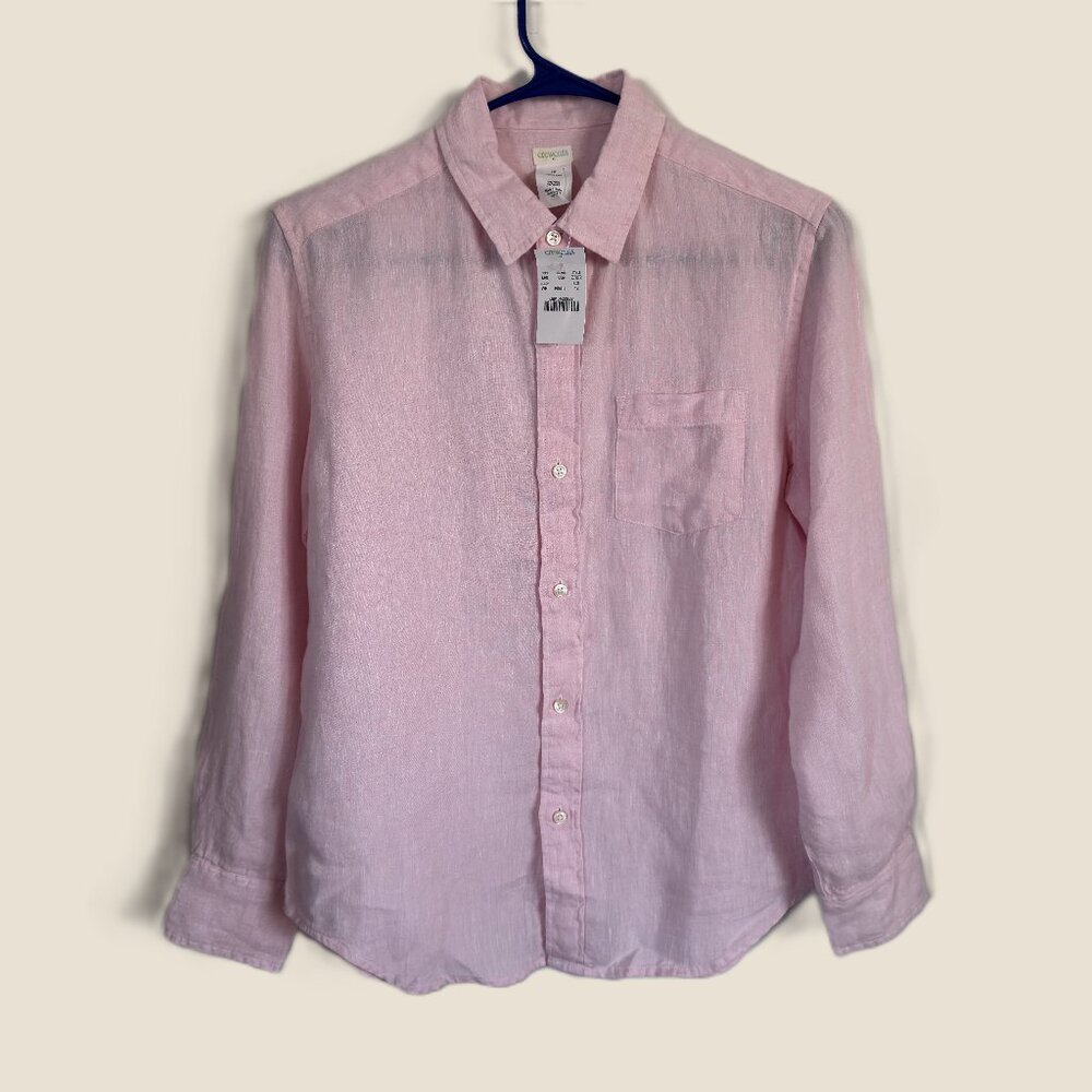 Crewcuts J.Crew Kids Pink Linen Btn Down Shirt Pocket Long Sleeve Sz 12 NWT
